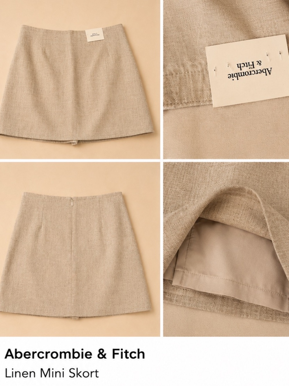 Abercrombie & Fitch Neutral Beige Linen-Blend Mini Skirt